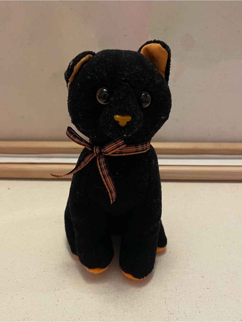 Plush Black Cat Toy with Orange Accents Halloween spooky witches cat